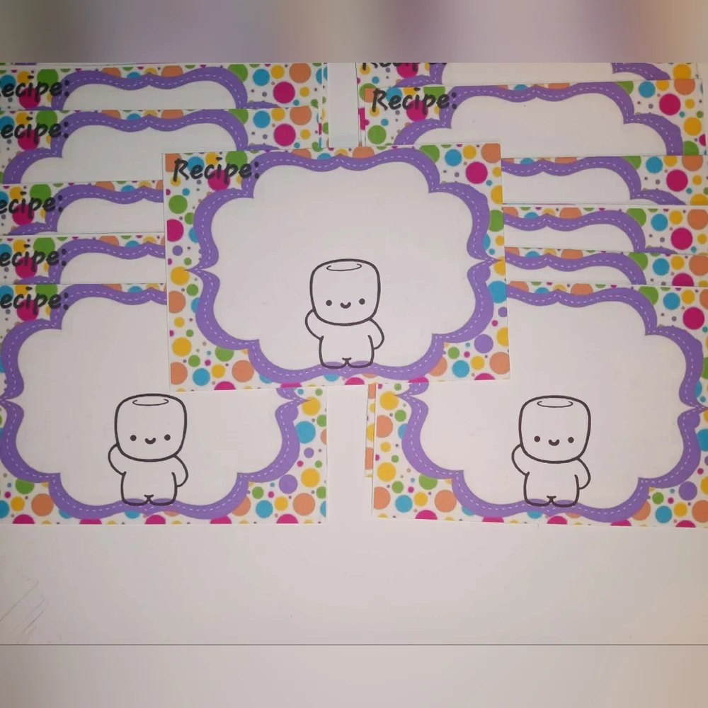 16 Cute Handmade OOAK Custom  Marshmellow@Studio Recipe Cards Bright 4x6 Gift